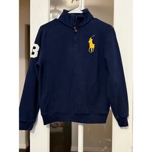 Polo Ralph Lauren Big Pony 1/4 Zip Youth Sweatshirt Navy Gold L (14-16)